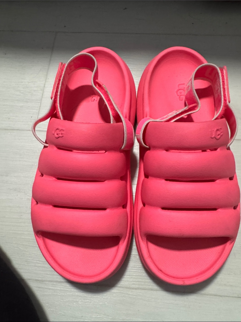 UGG Bright Pink Puffer Slide Sandals